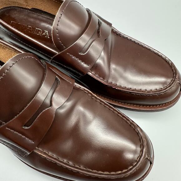 PRADA Mens Penny Loafer P Sz 6 US Sz 7 2DE034 Brown Smooth Leather Slip On - Picture 3 of 11
